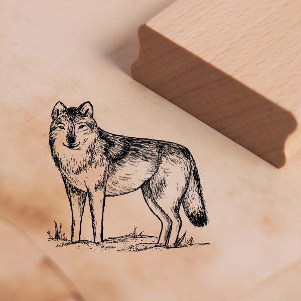Motivstempel Wolf im Schnee Stempel aus Holz ca. 48mm x 45mm