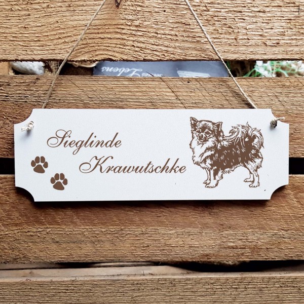 Schild « Chihuahua Langhaar » Namensschild Türschild zum Anhängen - 20 x 6,7 cm