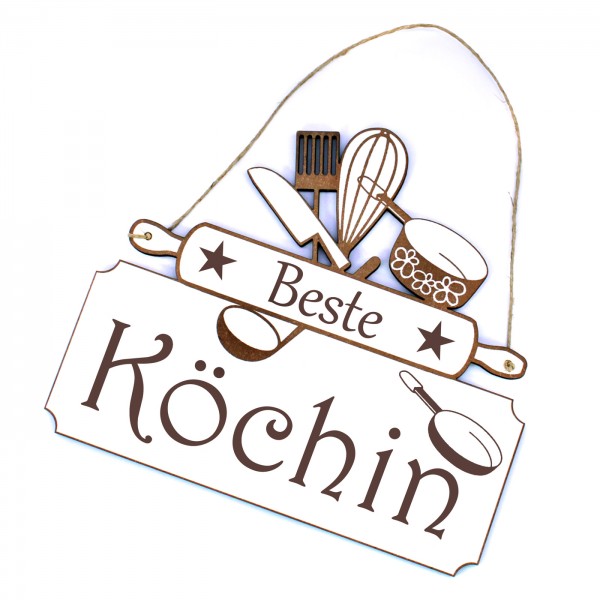 Schild Beste Köchin - Küche Türschild Kochen Deko Vintage Dekoschild - 20 x 18 cm
