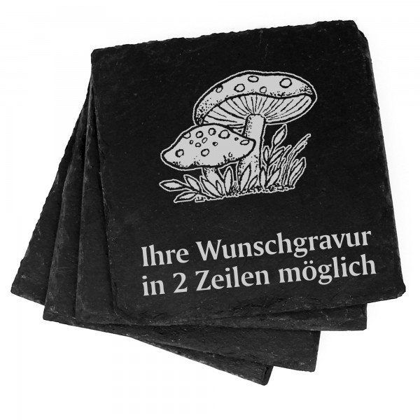 4x Fliegenpilze Deko Schiefer Untersetzer Wunschgravur Set - 11 x 11 cm