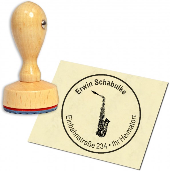 Stempel Adressstempel Holzstempel - Saxophon - rund 40mm