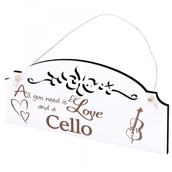 Schild Cello Deko 20x10cm - All you need is Love and a Cello - Holz