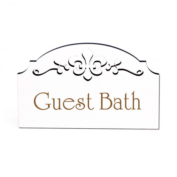 Guest Bath Türschild Schild Holz selbstklebend Ornamente Gästebad WC Deko 15,5 x 9,5 cm