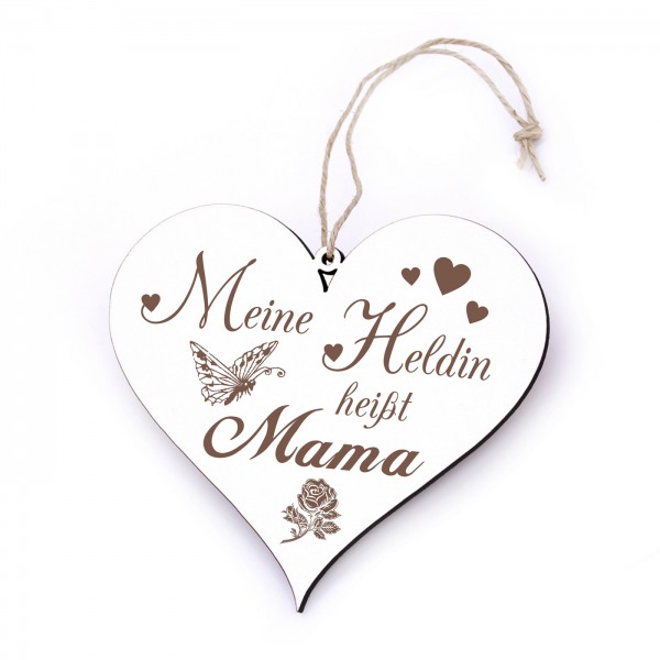 Mama Schild Herz aus Holz - meine Mama Heldin heißt Mama - 13x12cm