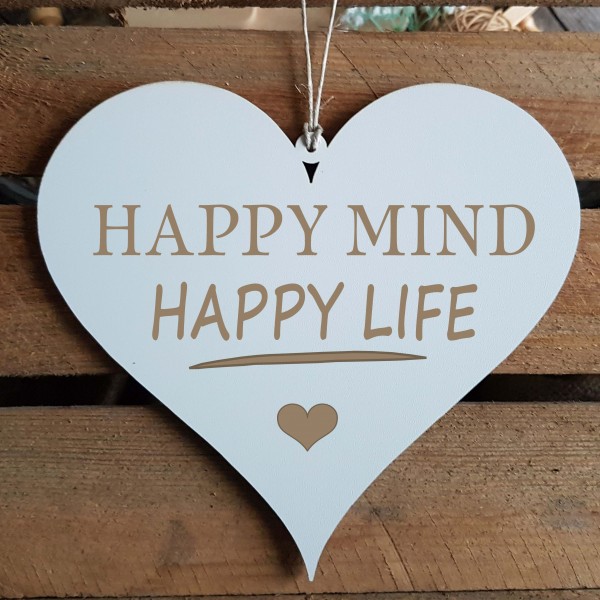 Herz Schild « HAPPY MIND HAPPY LIFE » mit Motiv