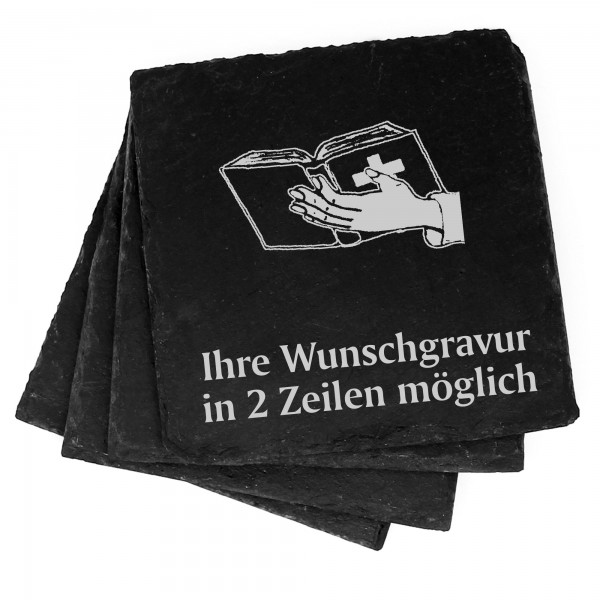 4x Bibel Deko Schiefer Untersetzer Wunschgravur Set - 11 x 11 cm