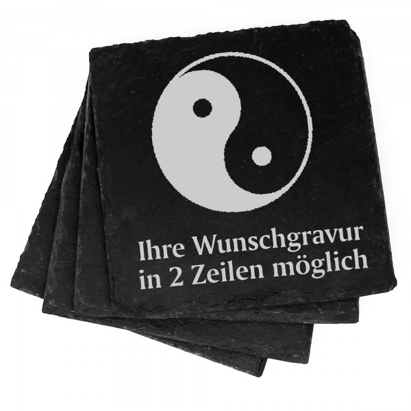 4x Yin und Yang Deko Schiefer Untersetzer Wunschgravur Set - 11 x 11 cm