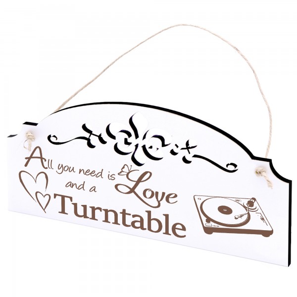 Schild Turntable Deko 20x10cm - All you need is Love and a Turntable - Holz
