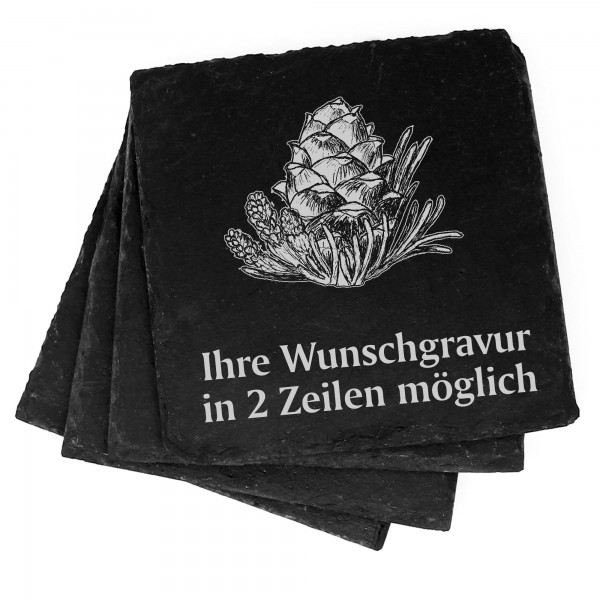 4x Zirbenzapfen Deko Schiefer Untersetzer Wunschgravur Set - 11 x 11 cm