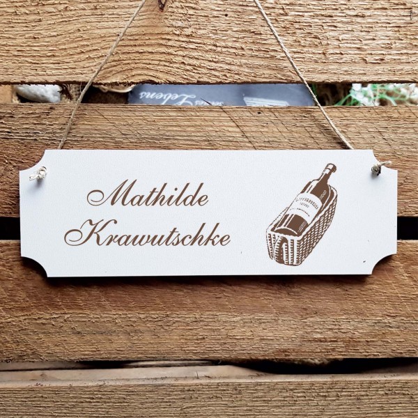 Schild « Weinflasche » Namensschild Türschild zum Anhängen - 20 x 6,7 cm