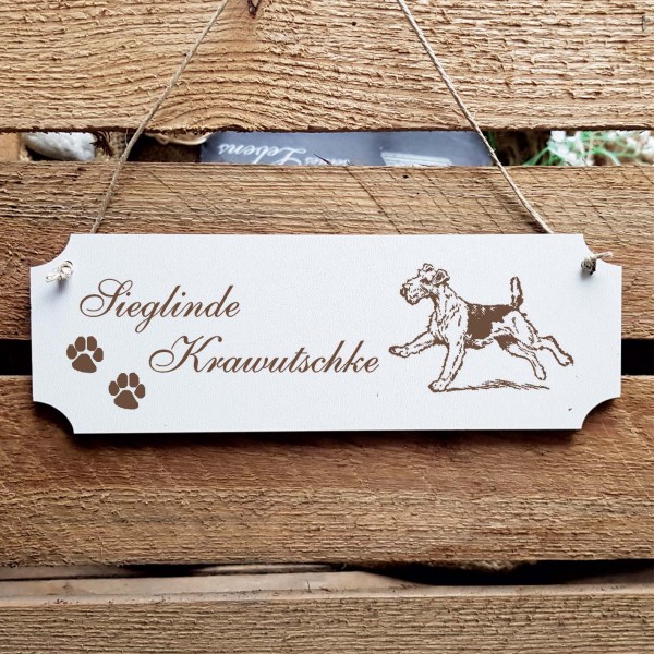 Schild « Airedale Terrier » Namensschild Türschild zum Anhängen - 20 x 6,7 cm