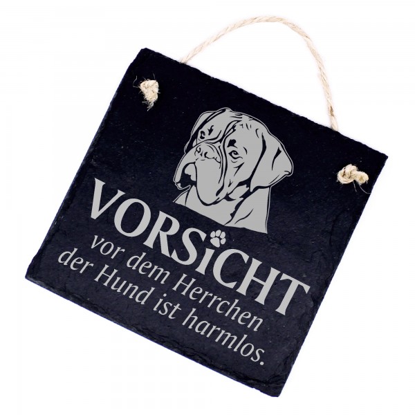 Hundeschild Boxer Schild aus Schiefer - Vorsicht vor dem Herrchen - 11cm x 11cm