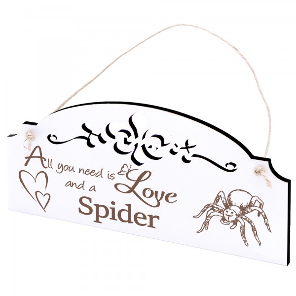 Schild Spinne Hell Deko 20x10cm - All you need is Love and a Spider - Holz