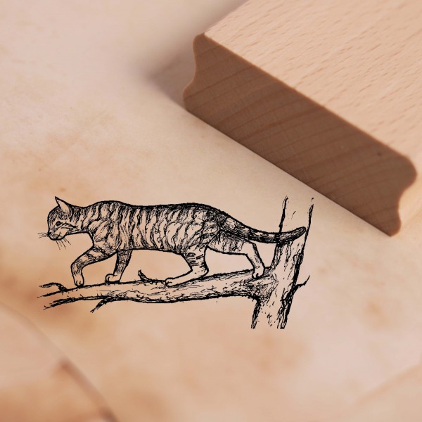 Motivstempel Katze auf Ast - Stempel Holzstempel 28 x 58 mm