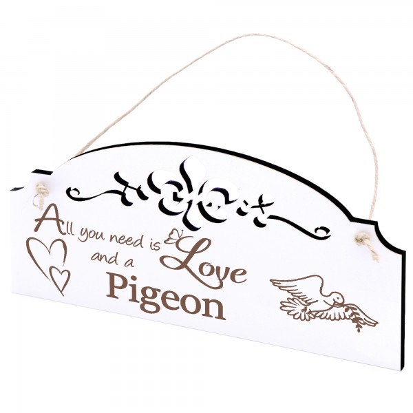 Schild Taube mit Ast Deko 20x10cm - All you need is Love and a Pigeon - Holz