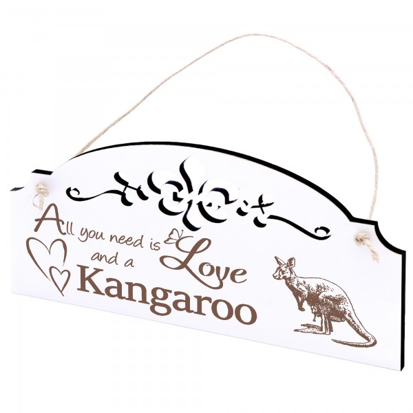 Schild Känguru Deko 20x10cm - All you need is Love and a Kangaroo - Holzdeko weiß