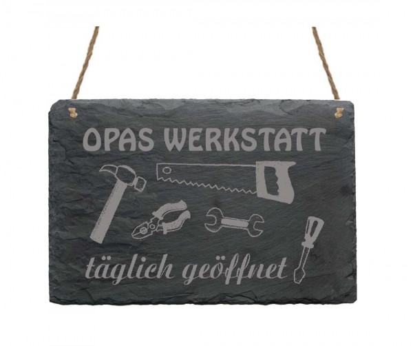 Schiefertafel « Opas Werkstatt » Türschild graviert 22x16cm