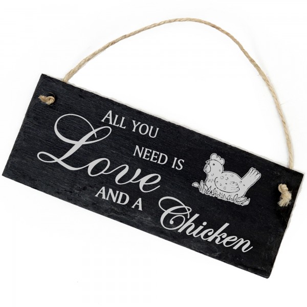 Schiefertafel Deko liegendes Huhn Schild 22 x 8 cm - All you need is Love and a Chicken