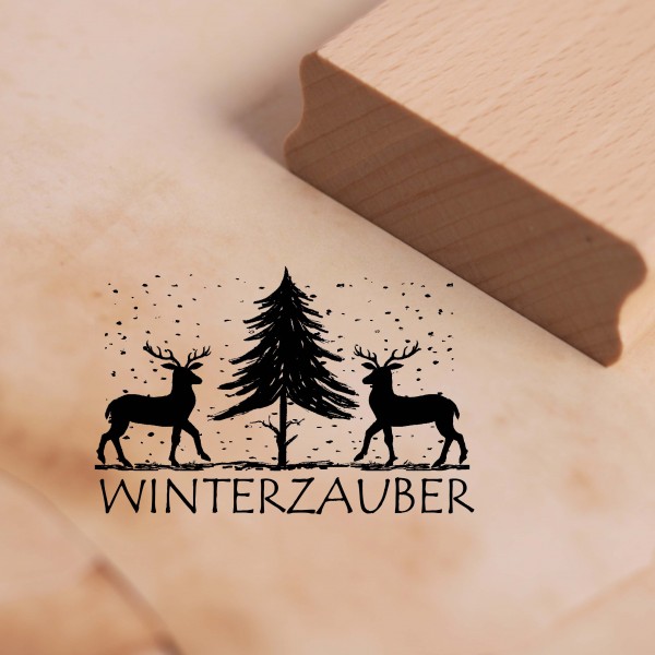 Motivstempel Winterzauber - Winter Hirsch Stempel 58 x 38 mm