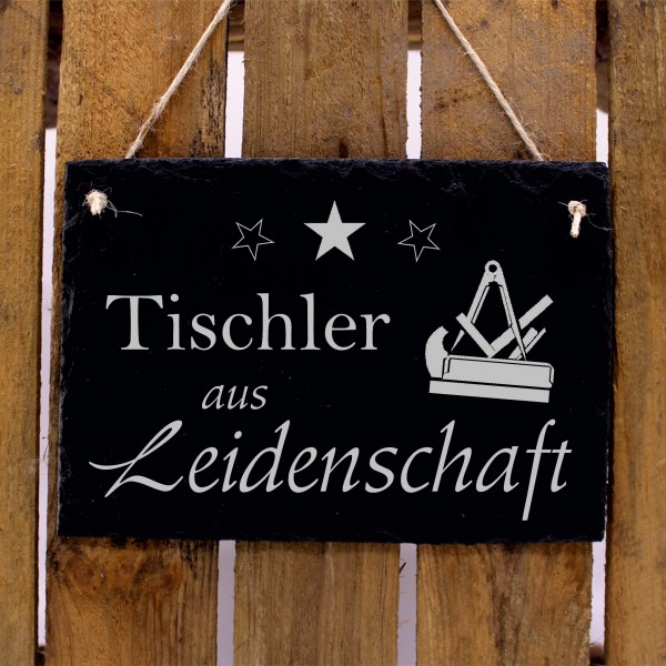 Schiefertafel Tischler aus Leidenschaft - Sterne Zunftzeichen 22x16 cm
