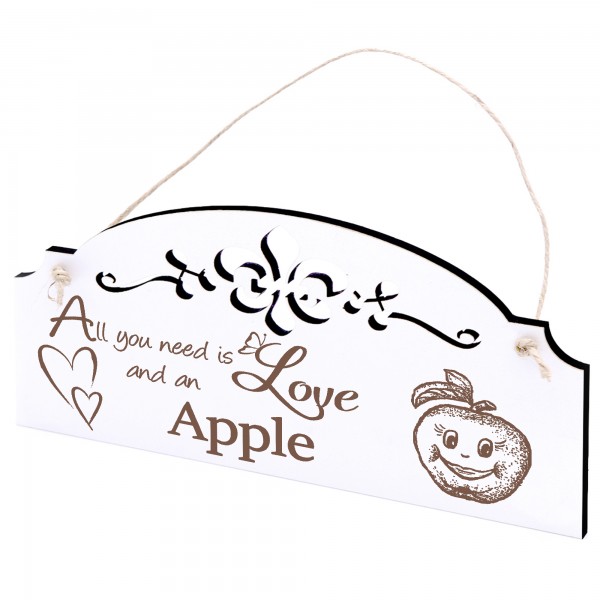 Schild Apfel mit Gesicht Deko 20x10cm - All you need is Love and an Apple - Holz