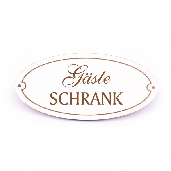 Türschild Gäste Schrank - Schild oval Gästeschrank Gast Holzschild graviert selbstklebend 15 x 7 cm