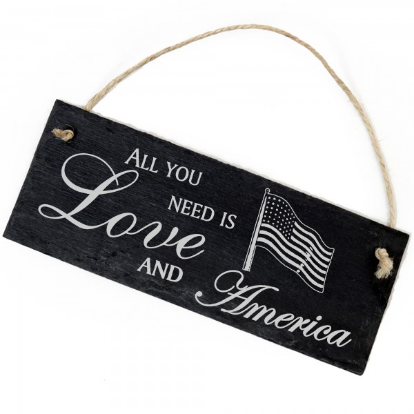 Schiefertafel Deko Fahne Amerika Schild 22 x 8 cm - All you need is Love and America
