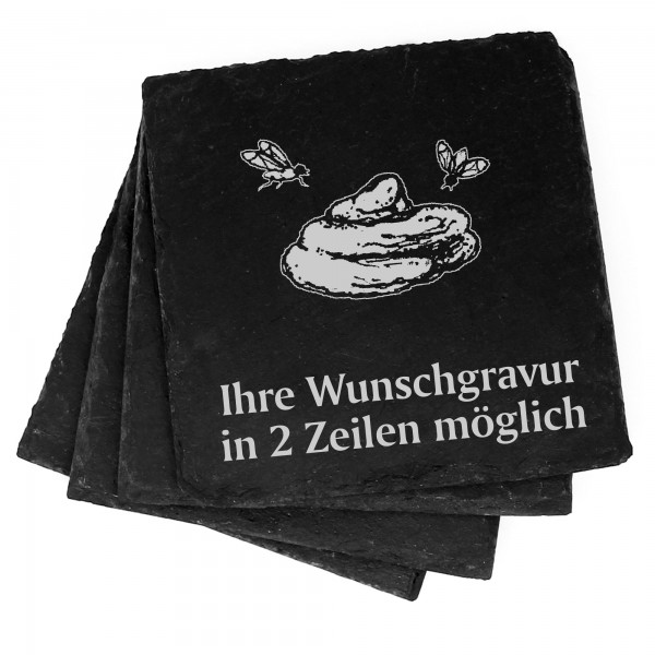 4x Scheiße Deko Schiefer Untersetzer Wunschgravur Set - 11 x 11 cm