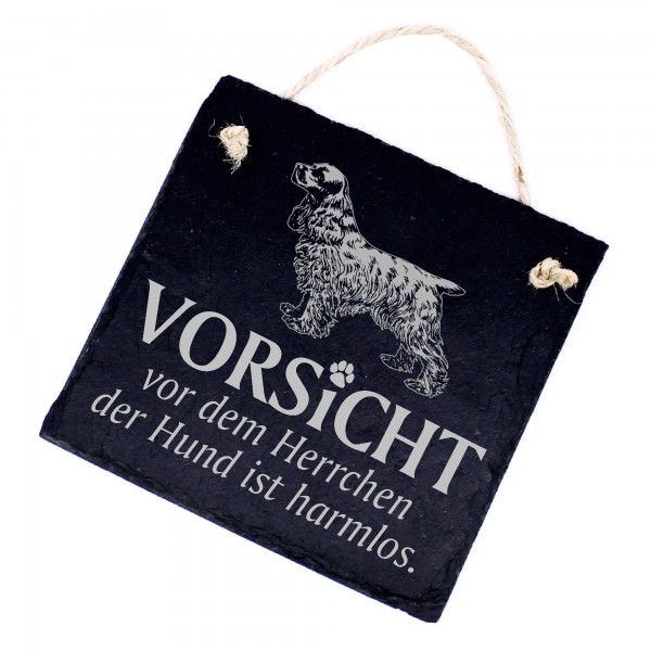 Hundeschild English Cocker Spaniel Schild aus Schiefer - Vorsicht vor dem Herrchen - 11cm x 11cm