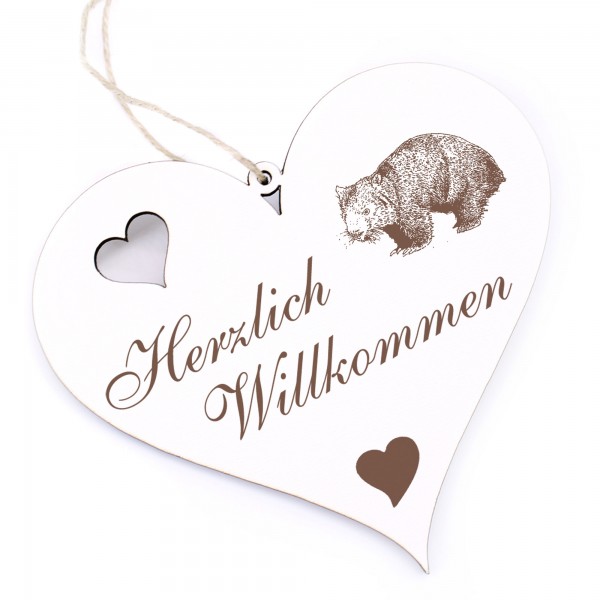 Herzlich Willkommen Schild - Wombat - Deko Herz Holz