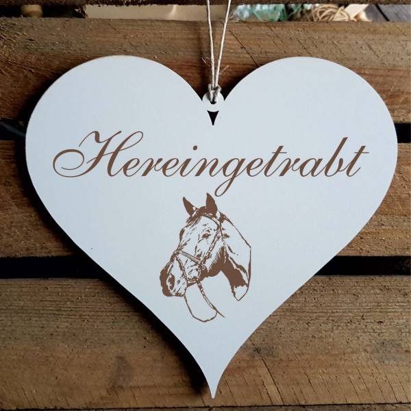 Shabby Herz Schild « HEREINGETRABT » mit Motiv Pferdekopf
