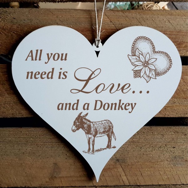Herz Schild All you need is love and a Donkey - Esel - 13 x 12 cm
