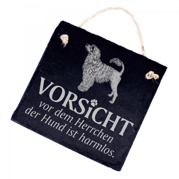 Hundeschild Portugiesischer Wasserhund Schild aus Schiefer - Vorsicht vor dem Herrchen - 11cm x 11cm