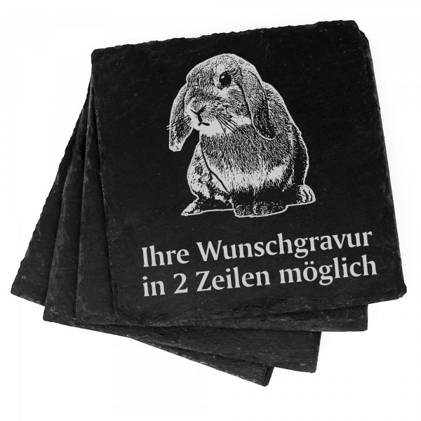 4x Zwergkaninchen Deko Schiefer Untersetzer Wunschgravur Set - 11 x 11 cm