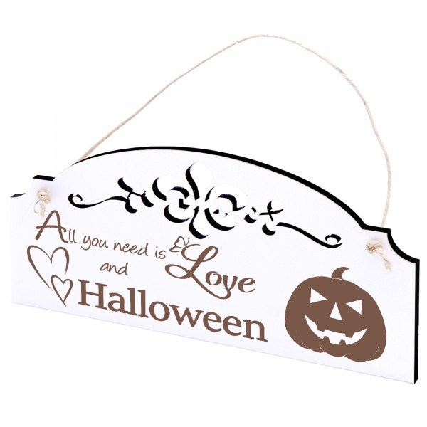 Schild Halloween Kürbiskopf Deko 20x10cm - All you need is Love and Halloween - Holz