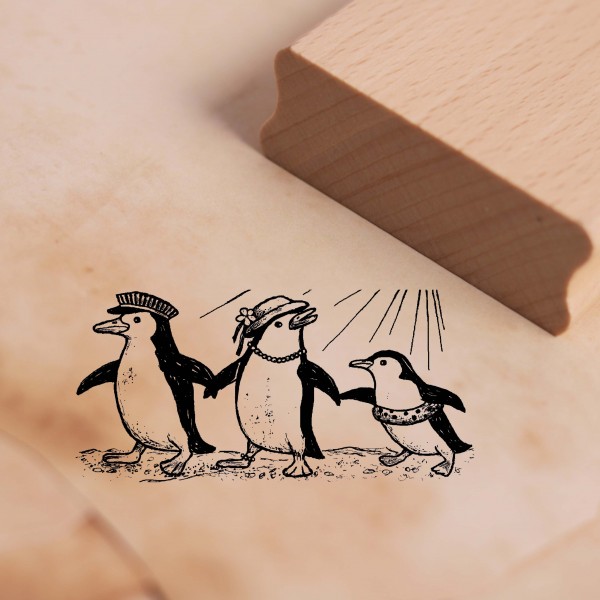 Motivstempel Sommer Pinguin Familie am Strand - Stempel 58 x 28 mm