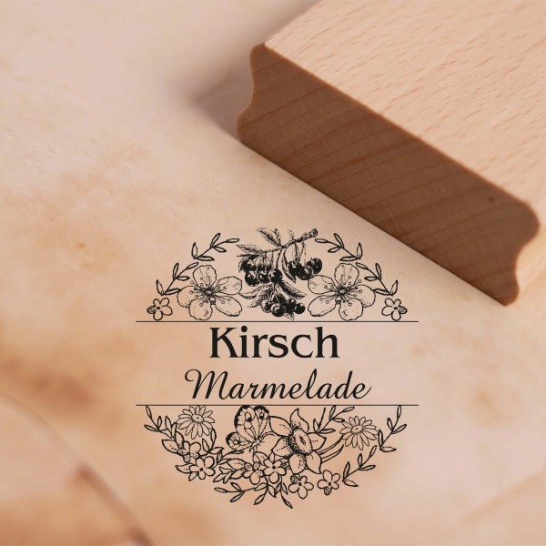 Motivstempel Kirschmarmelade Etikett - Vintage Kranz Stempel Kirsche 68 x 68 mm