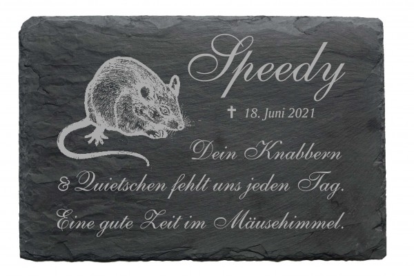 Maus Wüstenrennmaus Tiergrabstein Schiefer Gedenktafel graviert - personalisiert 22 x 16 cm