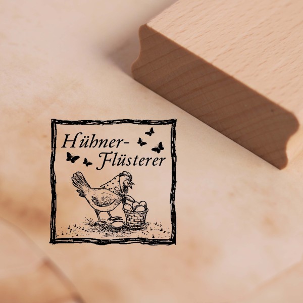 Motivstempel Hühnerflüsterer - Henne Stempel Huhn Holzstempel 48 x 48 mm