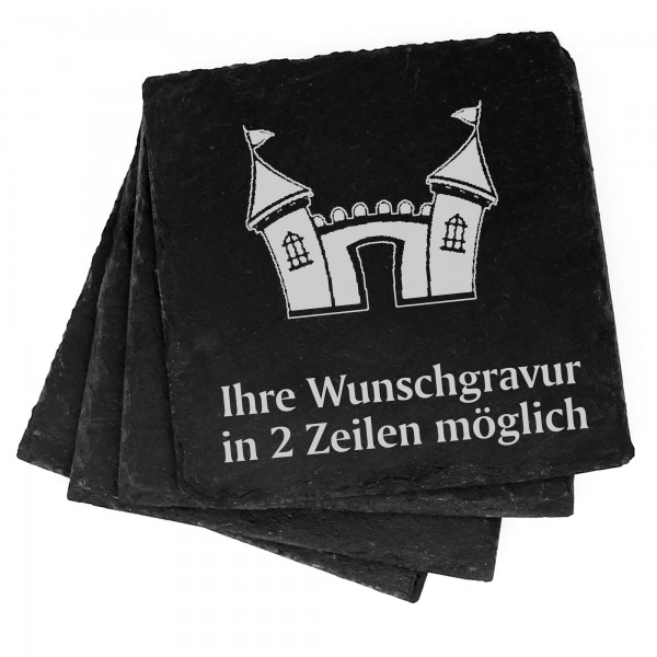 4x Comic Schloss Deko Schiefer Untersetzer Wunschgravur Set - 11 x 11 cm