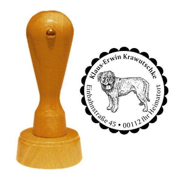 Adressstempel Dogue De Bordeaux - Holzstempel personalisiert mit Adresse - Ø 40 mm
