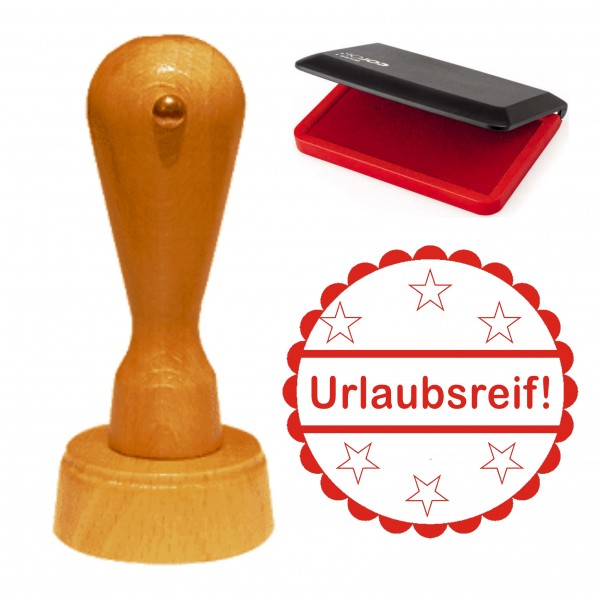Cooler Stempel « URLAUBSREIF! » inkl. Stempelkissen