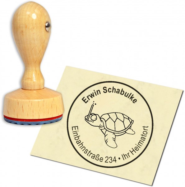Stempel Adressstempel Holzstempel - Schildkröte mit Schnorchel - rund 40mm