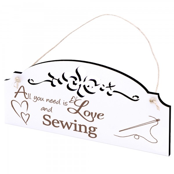 Schild Nadel und Faden Deko 20x10cm - All you need is Love and Sewing - Holz