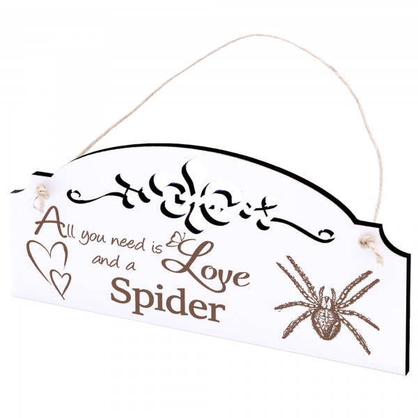 Schild Spinne Deko 20x10cm - All you need is Love and a Spider - Holz