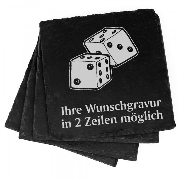 4x Würfel Deko Schiefer Untersetzer Wunschgravur Set - 11 x 11 cm