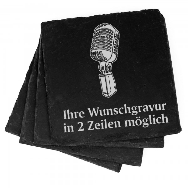 4x Mikrofon Deko Schiefer Untersetzer Wunschgravur Set - 11 x 11 cm