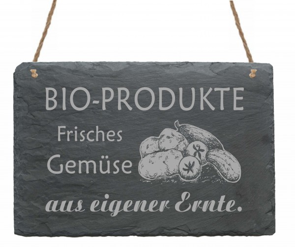Schiefertafel Bio Produkte - Frisches Gemüse aus eigener Ernte - Schild 22 x 16 cm