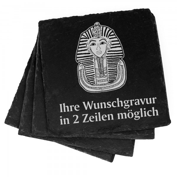 4x Tutanchamun Deko Schiefer Untersetzer Wunschgravur Set - 11 x 11 cm