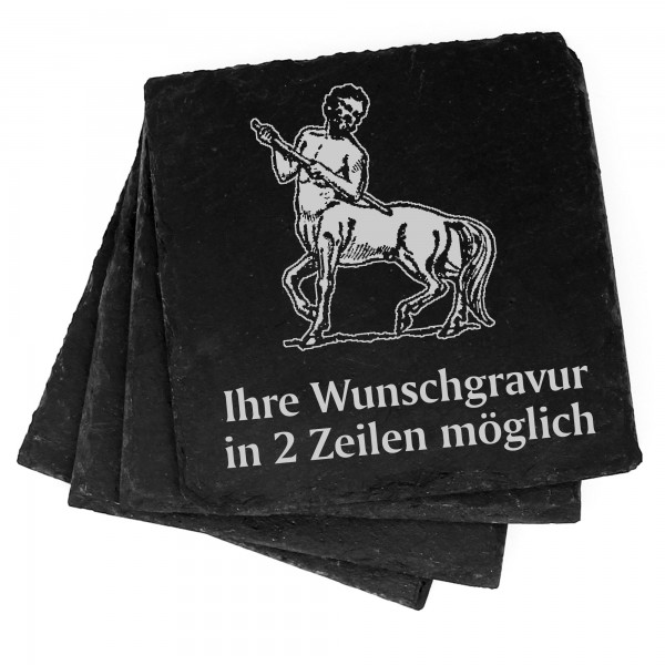 4x Kentaur Deko Schiefer Untersetzer Wunschgravur Set - 11 x 11 cm